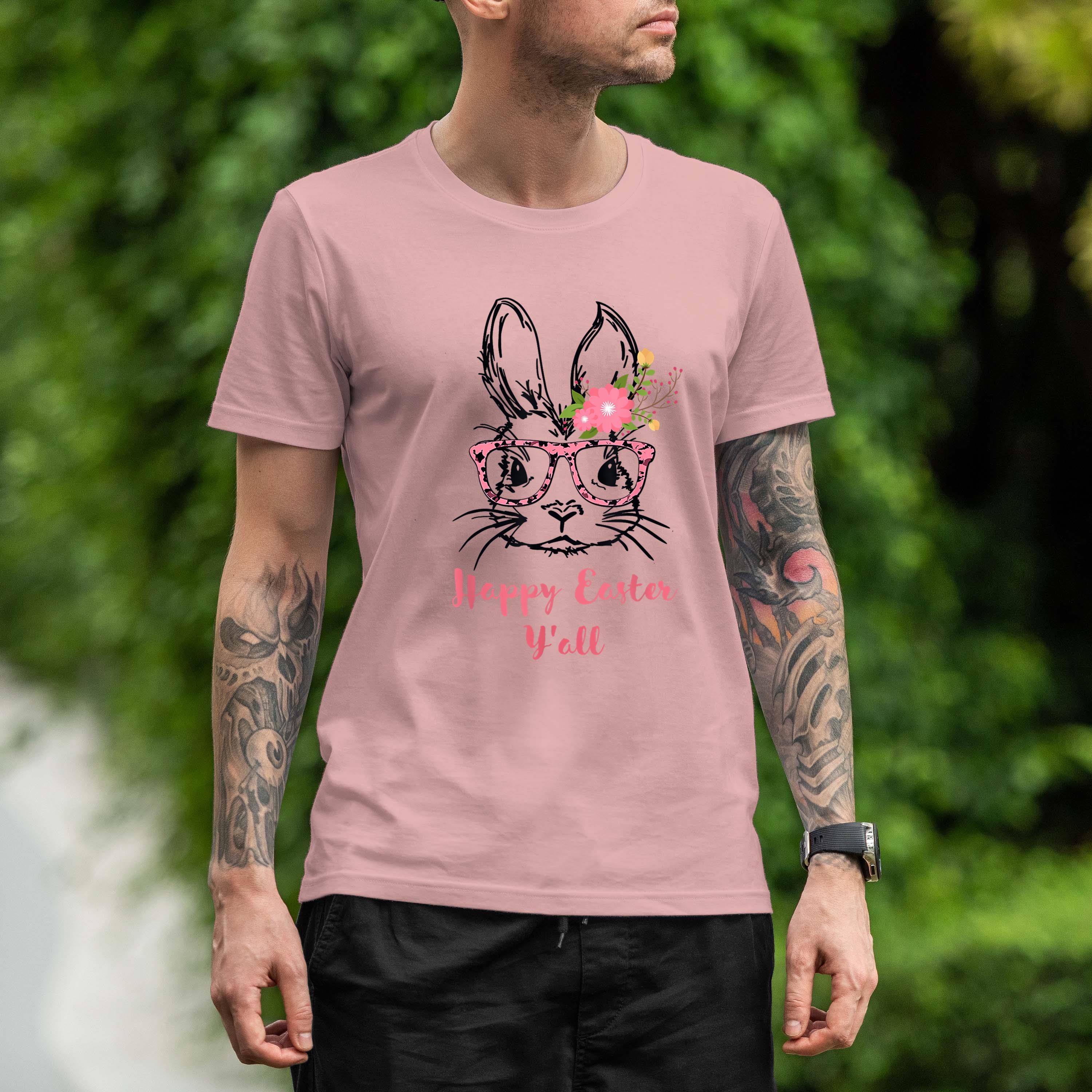 Cute Bunny Face With Glasses Leopard Print Happy Easter Yall Shirt 